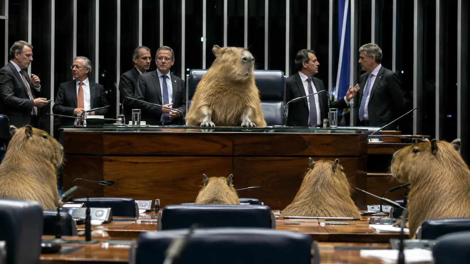 Capybaras besuchen ein Parlament. Sie richten weniger Schaden an als erwartet.
