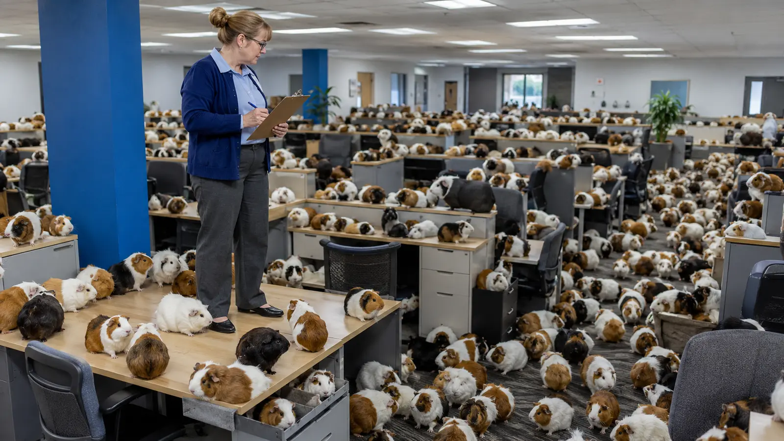 Dieses Büro beherbergt fast 400 Meerschweinchen. Ruhe ist nicht Teil des Konzepts.
