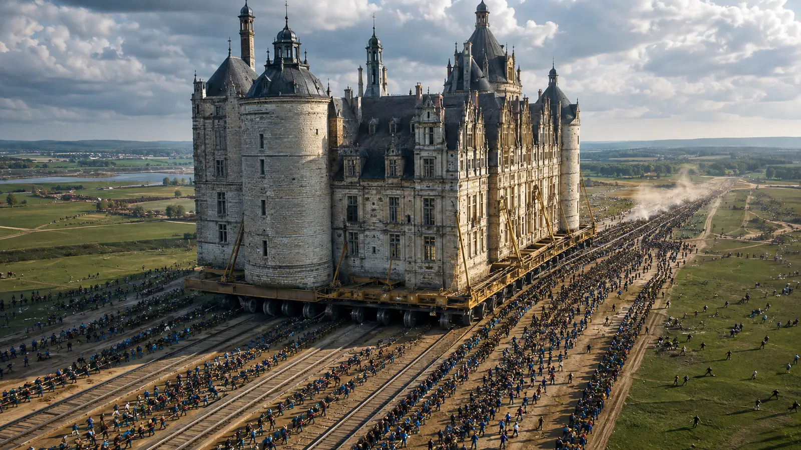 1.000 Menschen ziehen ein 400 Jahre altes Schloss zurück an seinen Platz
