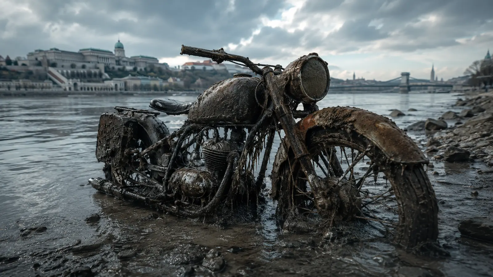 Bei Budapest taucht ein Wehrmacht-Motorrad aus der Donau auf